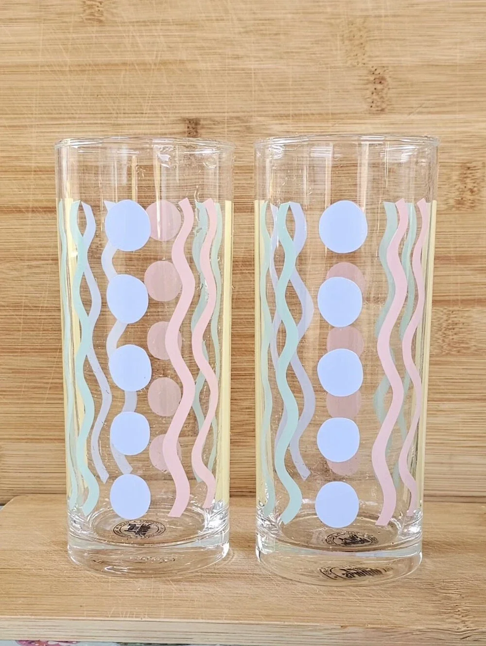 Set of 2 Vintage Pier 1 Imports Ocean 11.5 Tall Slender,Pastel Drinking Glasses